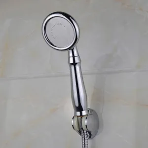 High pressure chrome handheld shower head set with wall mount bracket and metal hose