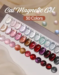 Vue détaillée de 30 couleurs de vernis gel magnétique œil de chat, finition cristal