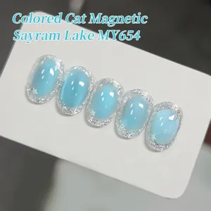 Detail van ijsblauwe cat eye magnetische nagellak uit de Sayram Lake-serie