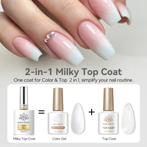 BORN PRETTY 2-in-1 milky top coat gel polish, professional nail salon finish effect