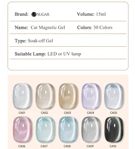 Spécifications du gel magnétique œil de chat UR SUGAR avec échantillons CA01 à CA10.
