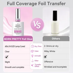 Detailvergelijking van BORN PRETTY 15ml nagelfolietransferlijm versus andere lijmen.