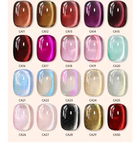 20 couleurs d'échantillons de vernis gel magnétique œil de chat avec paillettes