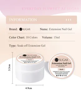 Detailed view of UR SUGAR 15ml soak-off extension nail gel with product dimensions