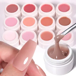Macro shot of quick-drying crystal nail extension gel showing viscous texture and nude shades