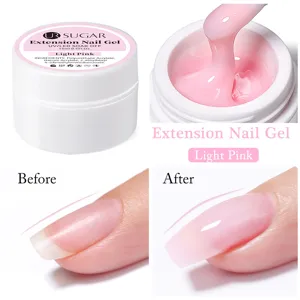 UR SUGAR light pink extension nail gel 15ml showing before and after application results