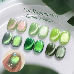 Summer Green Series Cat Eye Magnetic Gel Polish Glass Bead Effect Soak Off UV LED Nail Art Gel Manicure