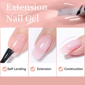 Professional 15ml self-leveling pink extension nail gel for construction and nail art