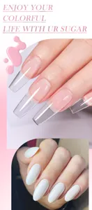 Detail of UR SUGAR nail extension gel showing transparent and white nail tip finishes.