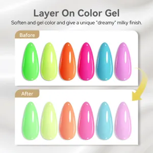 Vue détaillée montrant le fini laiteux onirique de la couche de vernis à ongles gel