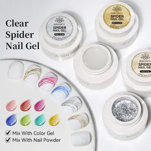 Gel araignée BORN PRETTY transparent avec paillettes argentées et dorées pour nail art