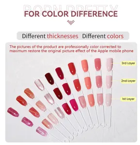BORN PRETTY nail polish swatches showing color variations for 1, 2, and 3 layers