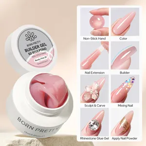 BORN PRETTY Gel d'Extension d'Ongles Main Non Collante Gel de Construction 5D Sculpture UV LED pour Nail Art Design DIY Transparent Rose Blanc Nude Vernis à Ongles Multifonction