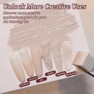 BORN PRETTY Pat Painting Gel showing relief and stamping effects on nude nail tips.