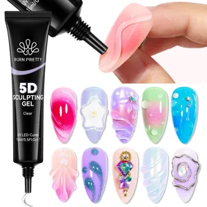 BORN PRETTY Gel de escultura 5D transparente para nail art 3D, tubo de 15ml UV LED