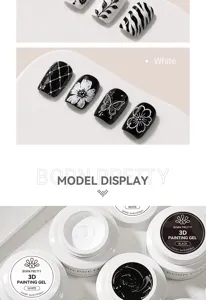 Detailed close-up of BORN PRETTY 3D painting gel jars and artistic nail art samples