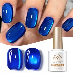 Λεπτομέρεια του BORN PRETTY βερνίκι νυχιών gel cat eye σε έντονο βαθύ μπλε χρώμα