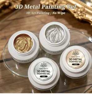 Detailansicht von Born Pretty 3D Metal Painting Nail Gel in Gold- und Silbertöpfen.