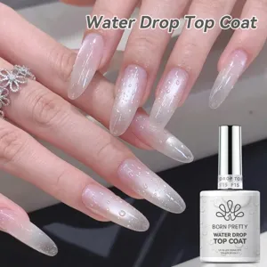 Primo piano della boccetta top coat BORN PRETTY 15ml con effetto gocce 3D trasparenti