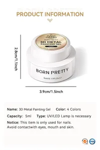 Detailansicht von Born Pretty 3D Metal Painting Gel mit Größenangaben und Hinweisen