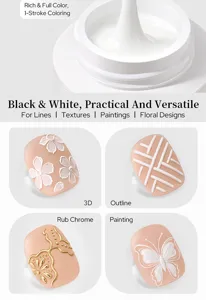 Macro view of white 3D carving gel on nail tips showing floral and geometric patterns