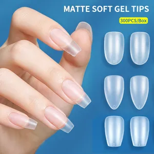 Detailed view of 300 pieces matte soft gel nail tips box with coffin shape design