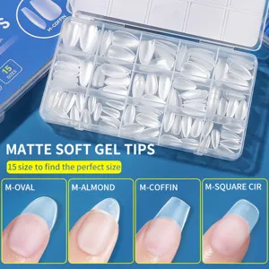 Professional matte soft gel nail tips kit with 15 sizes and 4 trendy nail shapes