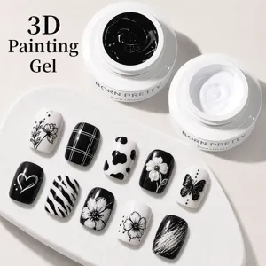 Relief Micro-Carving Nail Art Painting Gel UV LED Curing Black White Drawing Micro Sculpture Gel For Professional Salon DIY