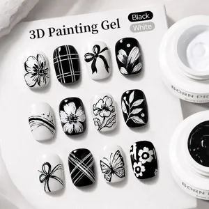 Black and white 3D painting nail gel set for embossed floral and line art designs