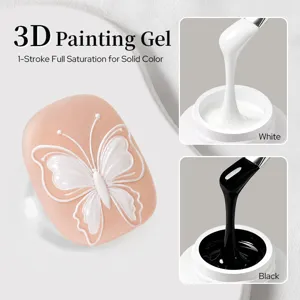 Professional 3D painting gel for nail art with high saturation in black and white colors.