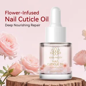 Close-up of BORN PRETTY flower-infused nail cuticle oil featuring real pink petals