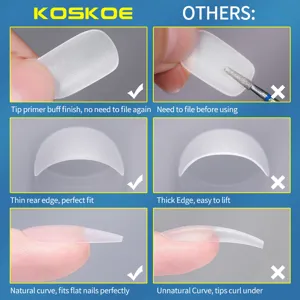 Detailed comparison of KOSKOE matte nail tips showing thin edges and natural curve