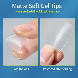 Detail view of matte soft gel nail tips demonstrating high flexibility and no trace folding