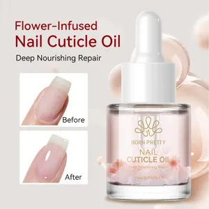 Flower-infused BORN PRETTY nail cuticle oil in dropper bottle for deep nourishing repair.