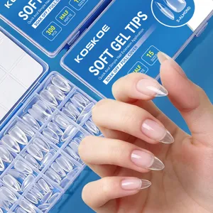 Σετ KOSKOE με 300 τεμάχια κοντά αμυγδαλωτά tips νυχιών soft gel με ημιματ διαφανές φινίρισμα