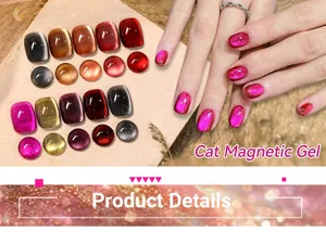 Detailansicht der mehrfarbigen Cat-Eye Magnet-Nagelgel-Kollektion mit Glanzeffekt