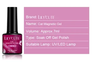 Detaillierte Spezifikationen für LILY'CUTE Soak-off Cat Eye Magnetgel in Kirschrot.