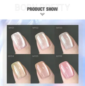 Primo piano di sei colori di smalto gel magnetico cat eye BORN PRETTY effetto gelatina