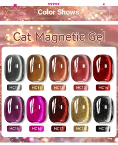 Auswahl von 10 Cat-Eye-Magnet-Gelnagellack-Farbmustern mit schimmernden Effekten