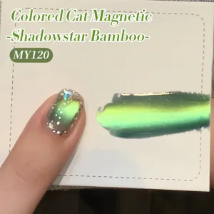 Detailed macro shot of Shadowstar Bamboo green cat eye magnetic gel nail polish