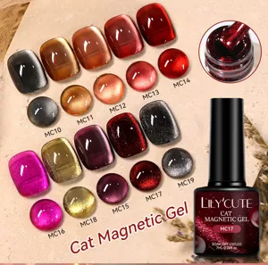 Detail der Cat Magnetic Gel Muster in Kirschrot und verschiedenen Metallictönen