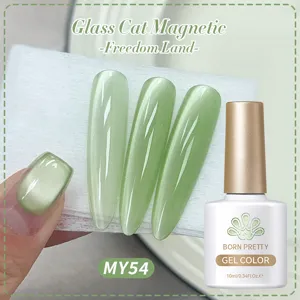 Detailed view of BORN PRETTY MY54 light green glass cat eye magnetic gel nail polish effect