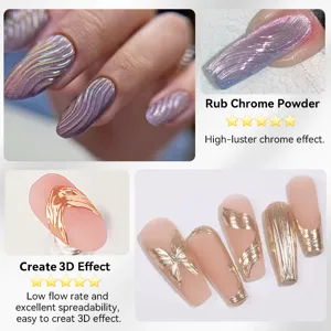 3D wave effect nail gel with chrome powder finish for professional nail art design
