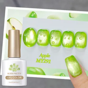 Macro detail of BORN PRETTY apple green cat eye magnetic gel polish effect
