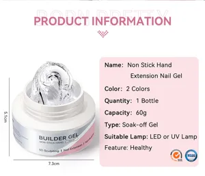 Macro detail of BORN PRETTY 60g Non Stick Hand Extension Nail Gel with dimensions