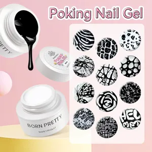 BORN PRETTY Poking Nail Gel with black and white painting gel jars and pattern card