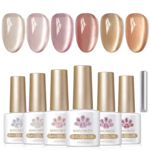 BORN PRETTY 6pcs glass bead cat eye gel nail polish set with magnet stick