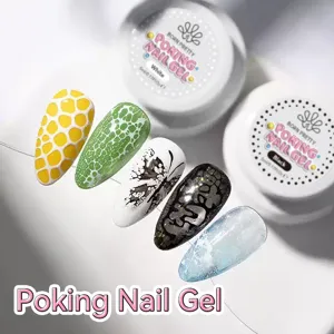 Detail view of BORN PRETTY Poking Nail Gel showing various artistic patterned nail tips