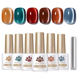 Detail view of 6PCS BORN PRETTY glass bead cat eye gel set with magnetic stick