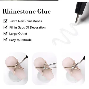 Vue macro des étapes d'application professionnelle de colle à strass pour décorations d'ongles